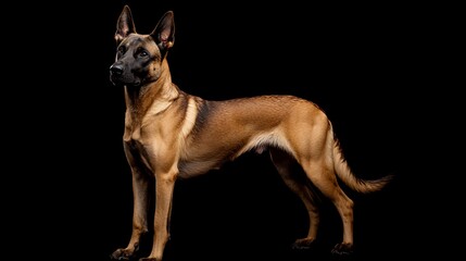 Strong dog standing on black background.