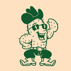 Vector illustration of a cool cowboy cactus character with sunglasses