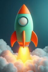 a rocket is flying through the clouds