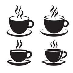 Black and White Coffee Cup Icons - Hot Drink, Cafe, Espresso, Beverage Symbols