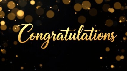 Congratulations celebration with gold confetti on black background