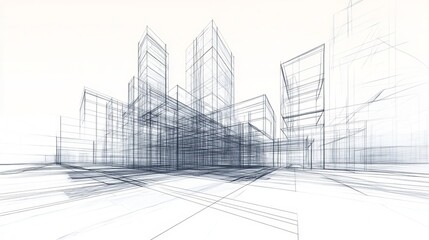 Fototapeta premium 3D illustration of a linear drawing featuring an imaginative urban architecture building design with a modern abstract background