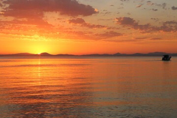 Beautiful sky at sunset over Aegean Sea