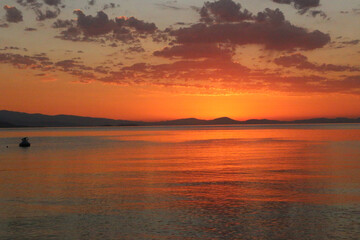 View of the sunset from a beach in Pelion peninsula, Greece