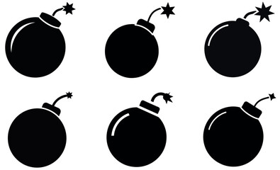 Simple Black and White Bomb Icons Set on a white background.