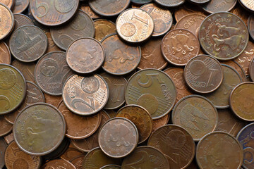 Euro cent coins texture background.