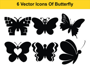 6 Unique Butterfly Vector Icons – High-Quality Silhouettes & Clipart for Designs