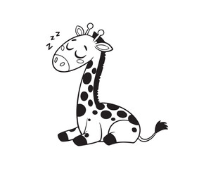 Obraz premium Black and white line art drawing of giraffe in sleeping. Illustrator Artwork vector.