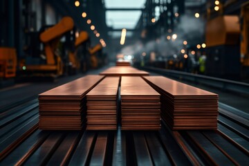 Copper cathodes stacked and ready for processing in metal plant