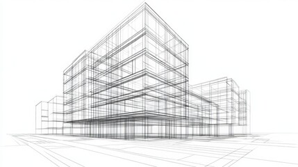 3D wireframe sketch of a building design in vector format
