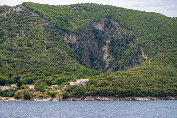 Beautiful mountain with signs of landslide at the village of Merag, located on Cres island, Croatia