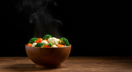 Steamy Vegetables Delight on black background