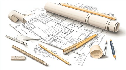 Architectural drawing in a 3D vector illustration