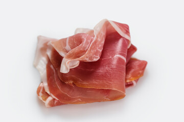 Italian parm prosciutto on white background