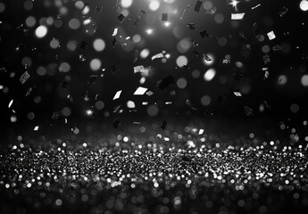 Fototapeta premium Black and White Glitter with Sparkling Confetti on a Dark Background for Celebration Vibes