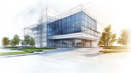 Obraz premium Architectural sketch of a building with a 3D illustration