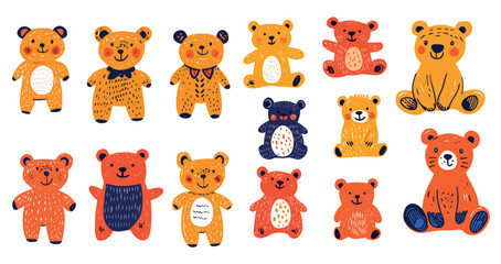 set of funny cute drawings of  bears