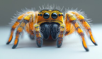 Obraz premium Colorful Close-up of a Bright Orange Spider with Furry Texture and Oversized Eyes