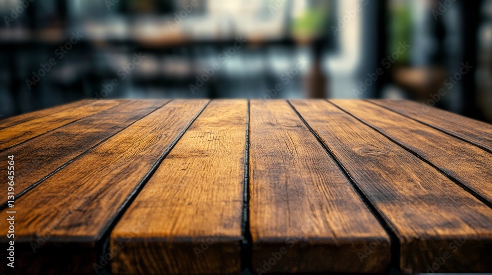 Poster the rich brown wooden table stands empty, radiating warmth and inviting creativity. its smooth surfa