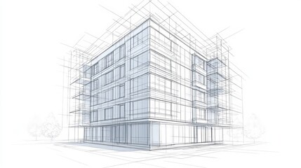 Fototapeta premium Architectural sketch of building construction plans and facades in a vector illustration