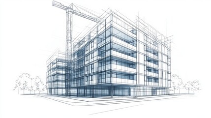 Fototapeta premium Architectural sketch of building construction plans and facades in a vector illustration
