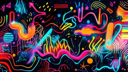 Fototapeta premium Neon Dreamscape: Vibrant, abstract artwork exploding with neon lines, shapes, and colors, suggesting a dynamic and imaginative digital world. 