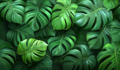 Fototapeta premium Lush Tropical Green Leaves Background for Nature and Decor Inspiration in Vibrant Colors