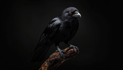 Fototapeta premium A black bird is perched on a branch