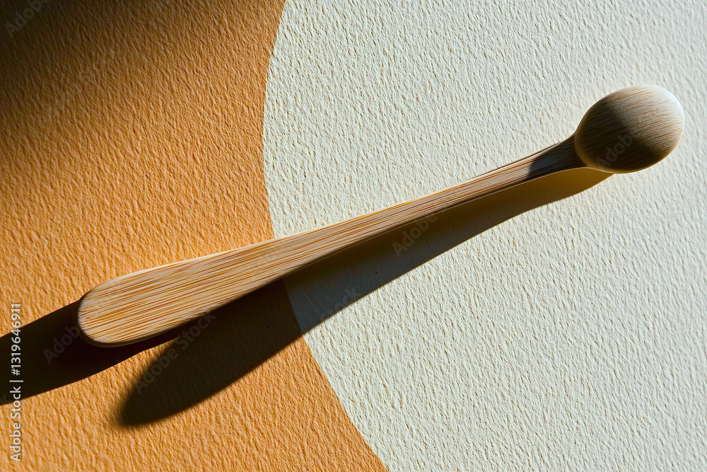 Aufkleber floating bamboo toothbrush creating soft shadows in a tranquil minimalist environment
