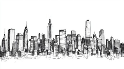 Fototapeta premium City skyline sketch in black and white featuring a cityscape illustration in vector format