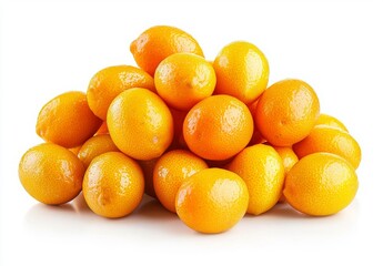 Fresh and Juicy Kumquats Piled Together on a Clean White Background for Food Photography