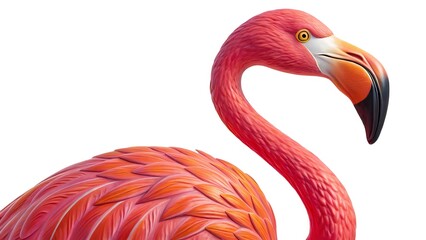 Obraz premium Vibrant Pink Flamingo Close-Up with Detailed Feathers Ideal for Tropical Themes and Nature Illustrations