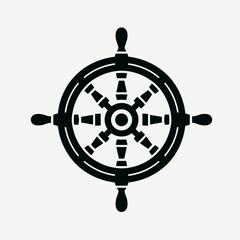 Obraz premium Ship Steering Wheel silhouette in black on a white background