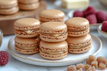 Delicious macarons with filling Creamy sweet and satisfying treats Perfect for snacks and desserts Enjoy these elegant and decadent sweets!