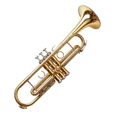 Obraz premium Shiny gold trumpet musical instrument isolated transparent background close up view