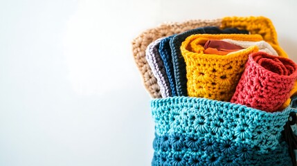 Crochet kit in a crafting bag organized and ready isolated on white background