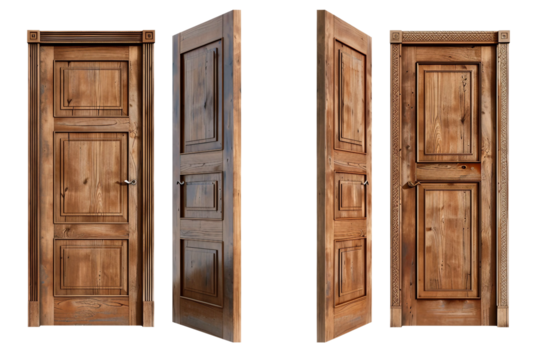 Wooden Door Components for Opening and Closing at Home Isolated on Transparent Background