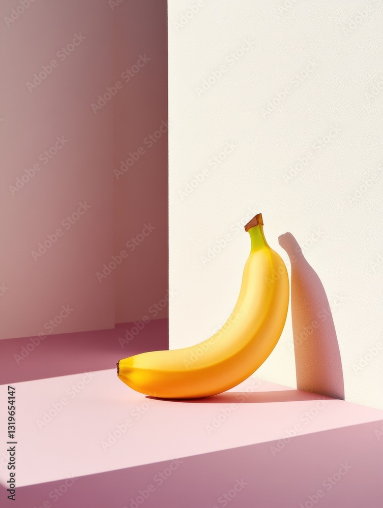 Poster minimalist composition featuring a single banana against a soft pastel background showcasing natural