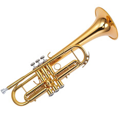 Obraz premium Gleaming gold trumpet musical instrument brass studio shot isolated transparent background