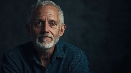 Fototapeta premium Portrait of a Thoughtful Older Man with a Beard in a Dark Setting