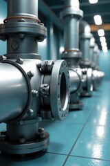 Obraz premium a row of pipes in a room with blue walls