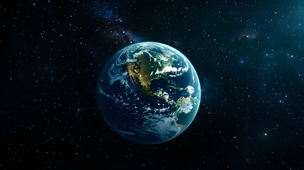 Obraz premium Blue Earth Globe Surrounded By Stars And Dark Space Background