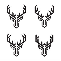 Deer head vector silhouette icon illustration. Set of deer head silhouettes for symbol, icon, and logo design. Deer horns, antlers. Vector graphics. Front view. Flat design style