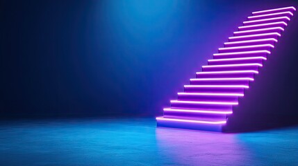 Leadership skills with glowing neon staircase, progressive leadership skills, dynamic leadership skills with continuous learning visualization
