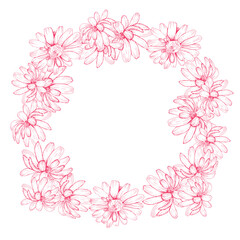 daisy Flower Vector Seamless Pattern Pink Color Graphics Doodle Hand Drawn Illustration on white background Base for Wedding Design Postcards Textile tableware and printing