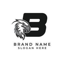 Letter B Logo Concept with Eagle face. Alphabet B Falcon Icon