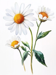Fototapeta premium Watercolor illustration of white daisies with yellow centers