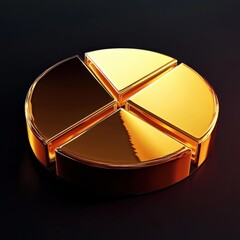 Spinning 3D pie chart coin with glossy financial segments