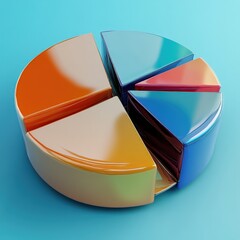 Spinning 3D pie chart coin with glossy financial segments