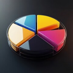 Spinning 3D pie chart coin with glossy financial segments